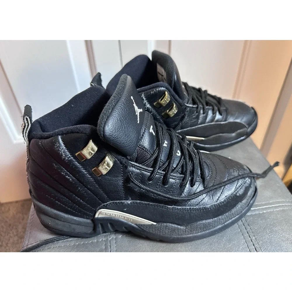 Kids Nike Air Jordan 12 Shoes Sz 4Y Black White Retro 153265-013 Sneakers Youth